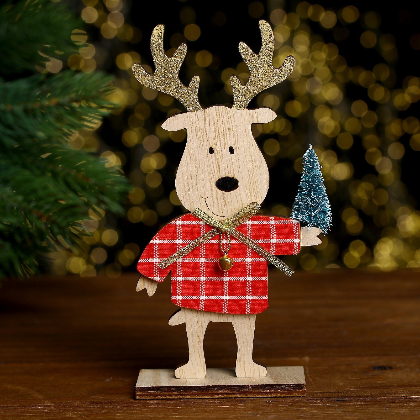 Изображение товара Новогодняя фигурка Олень с ёлочкой из дерева 14x4x17.5 см Лесная Мастерская
