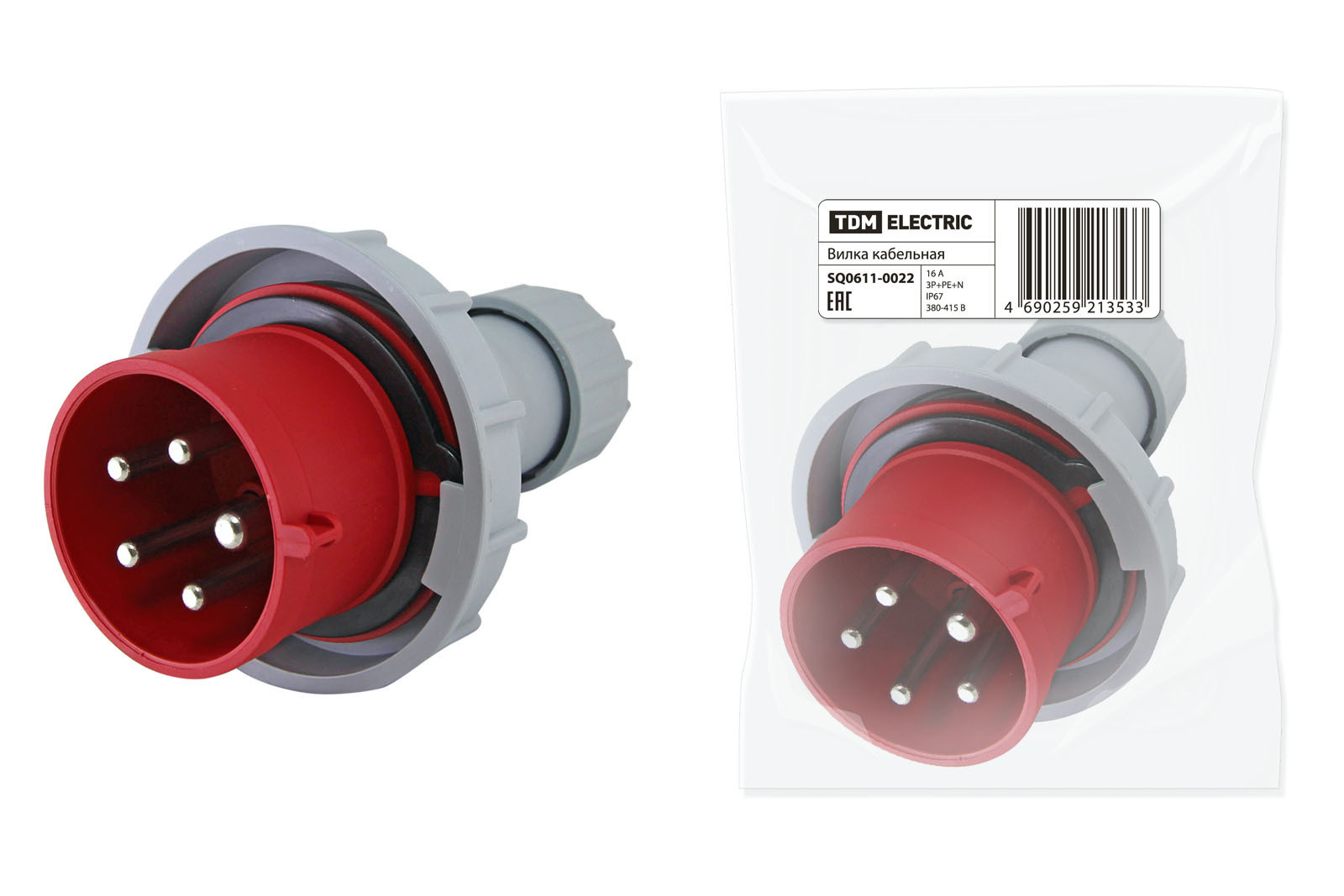 Изображение товара Пилка кабельная? Нет. Вилка кабельная TDM ELECTRIC SQ0611-0022 400 В с заземлением красная