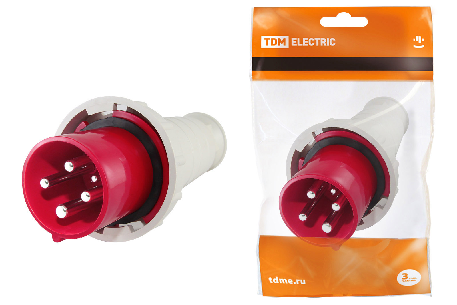 Изображение товара Вилка Tdm electric SQ0601-0007 400 В с заземлением цвет красный