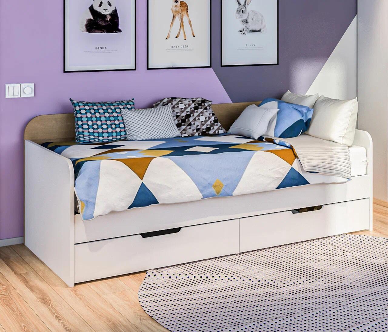 Изображение товара Кровать Столплит Мальта СБ-3297 90x200 см ЛДСП белый/дуб гамильтон