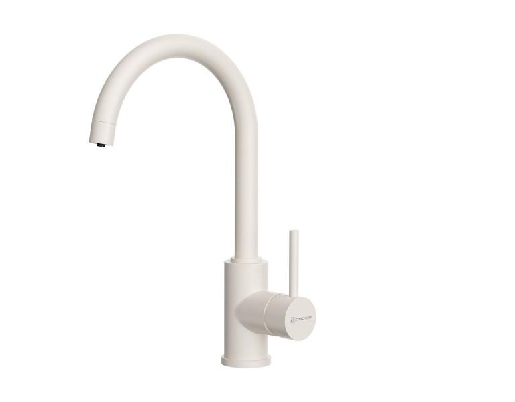 Изображение товара Современный однорычажный смеситель для кухни Omoikiri Shinagawa 22.6 см матовый белый