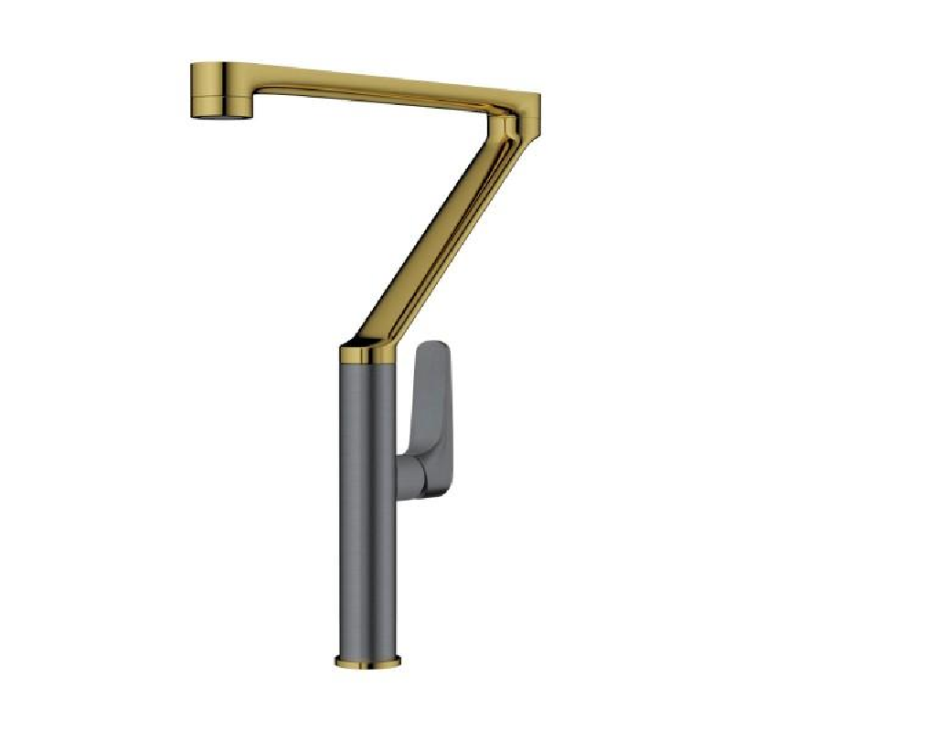 Изображение товара Смеситель для кухни однорычажный Omoikiri Tara излив 33.2 см цвет темно-серый/золотой