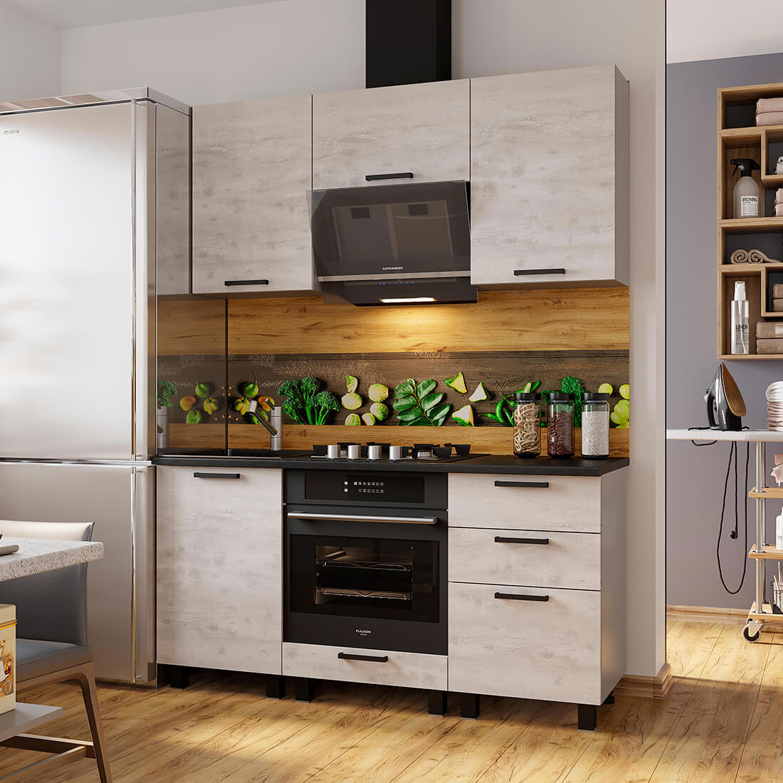 Изображение товара Кухонный гарнитур Бтс Сканди 160x214x50 см в стиле бетон пайн из ЛДСП