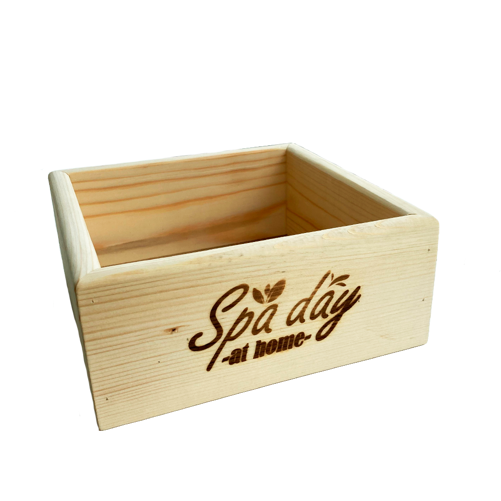 Изображение товара Ящик из натурального дерева неокрашенный с гравировкой Spa day at home 20x20x9 см