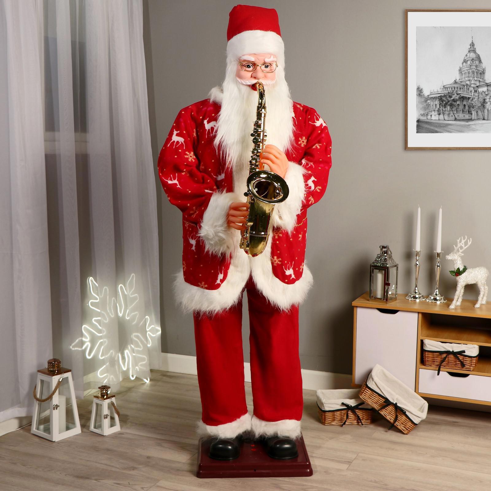 Изображение товара Декоративная фигура Дед Мороз с оленями, с саксофоном, 180 см