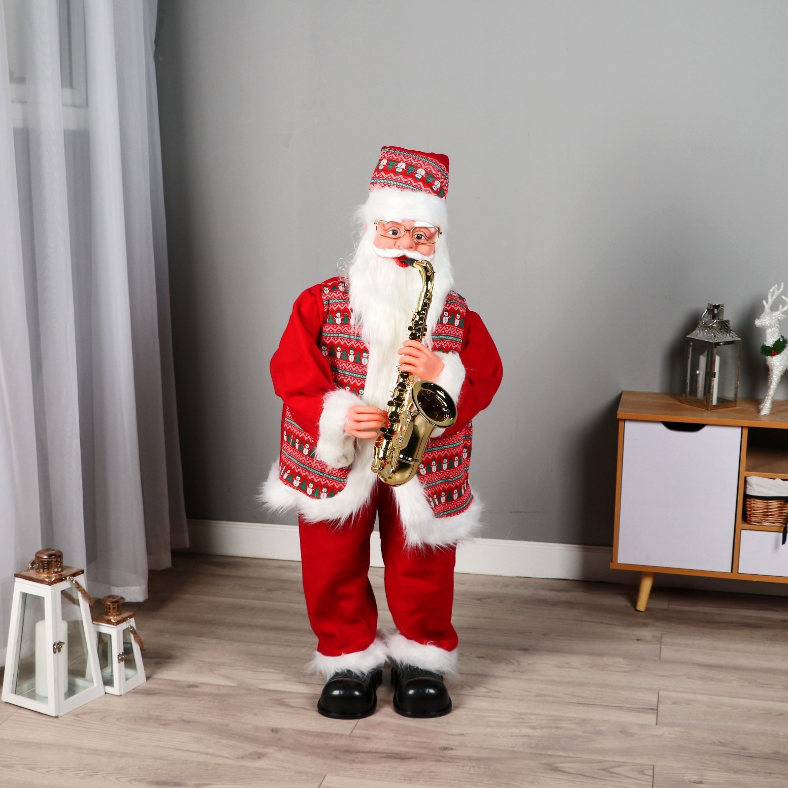Изображение товара Декоративная фигура Дед Мороз с музыкой и движением 120 см для Нового года