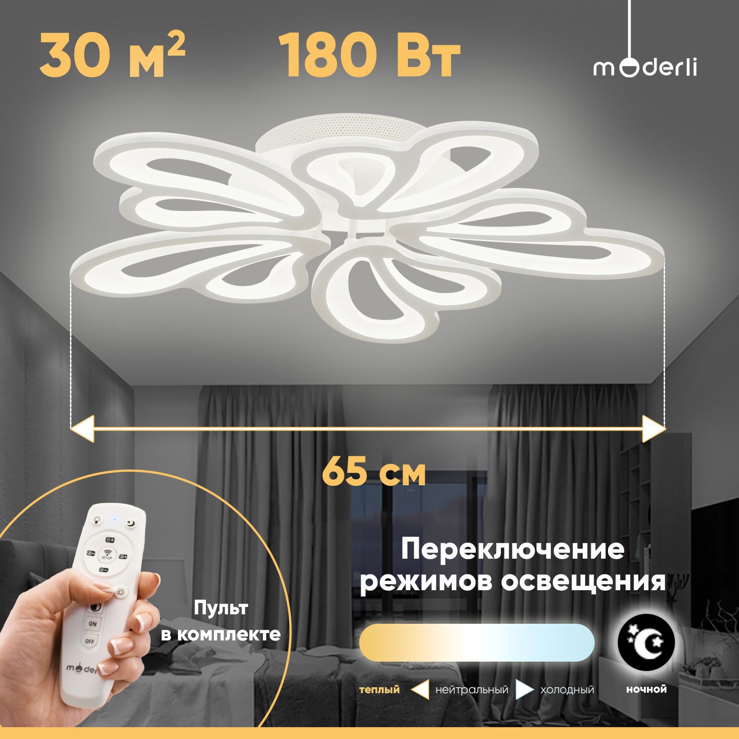 Изображение товара Современная светодиодная потолочная люстра MODERLI V10180-CL Bience для интерьера до 40 м²