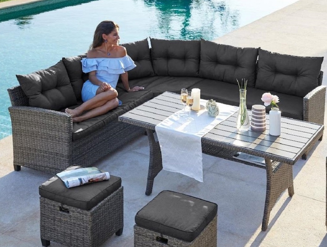 Изображение товара Садовая мебель для отдыха Афина AFM-307G Grey 5 предметов комплект из дивана пуфиков и стола