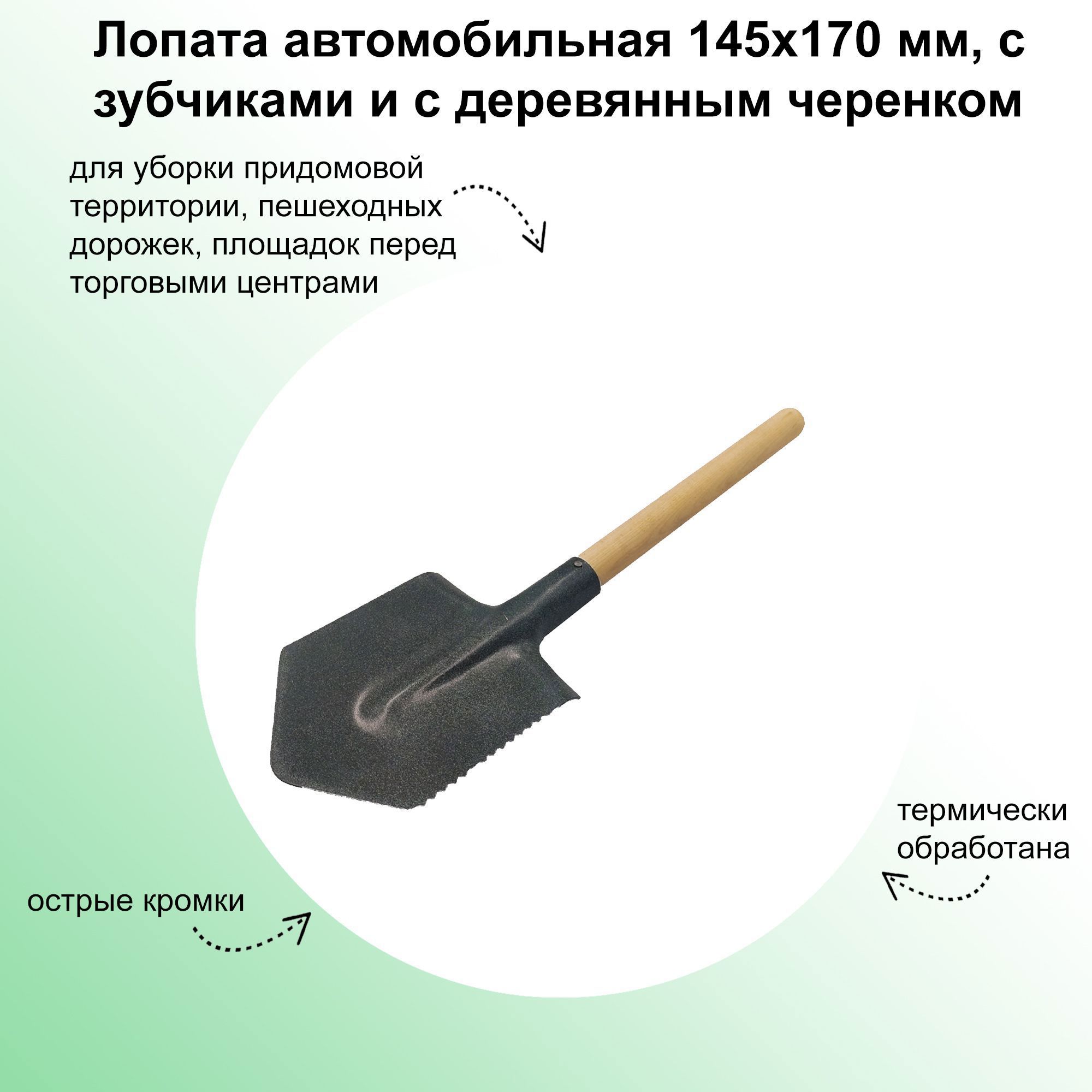 Изображение товара Автомобильная лопата Лето 56 см с деревянным черенком и зубчиками для снега и грунта