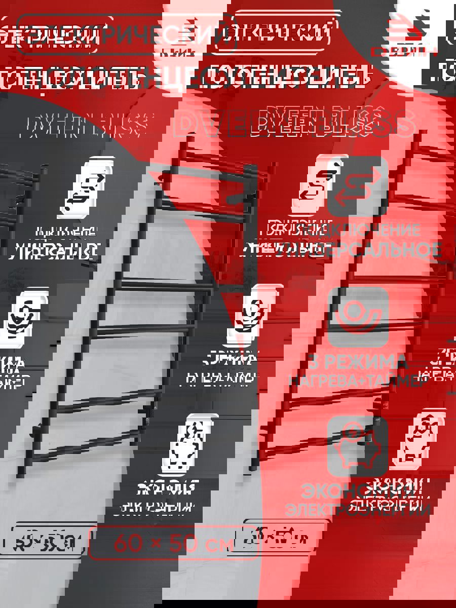 Изображение товара Электрический полотенцесушитель Двин Bliss 600х500 мм черный матовый 115 Вт