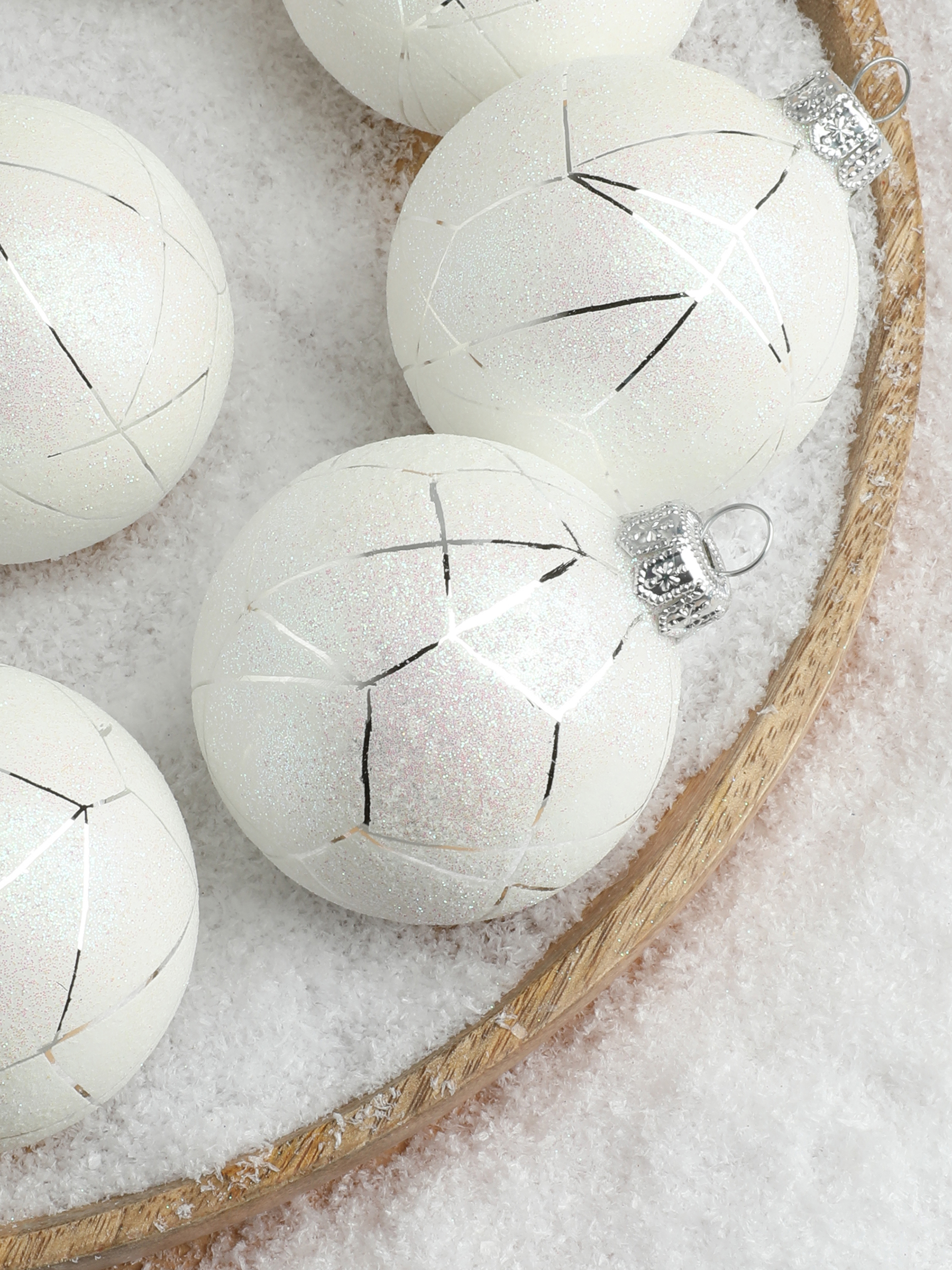 Изображение товара Набор елочных шаров Тд текстиль 142897 Геометрия 6.5 см синтетическое стекло белый 6 шт