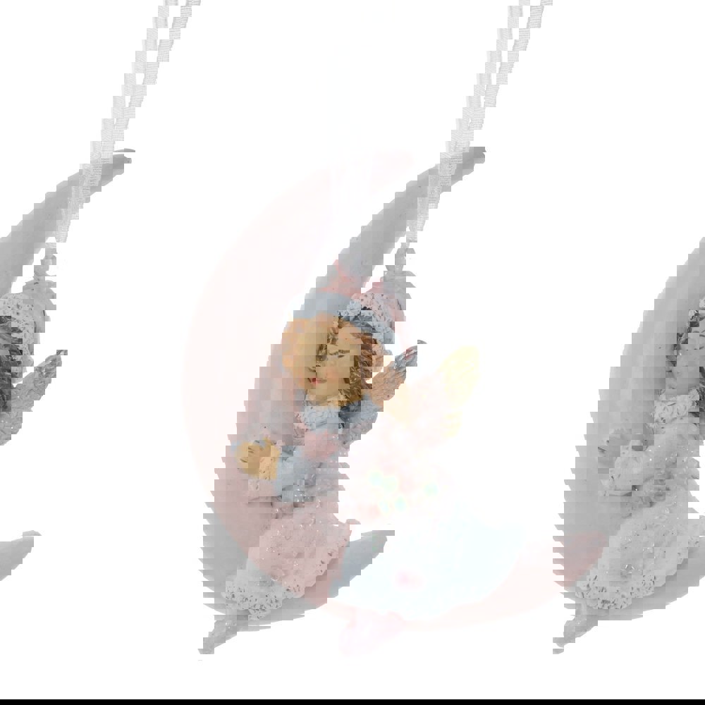 Изображение товара Елочная игрушка Девочка на луне 7.5 см розовая ПВХ