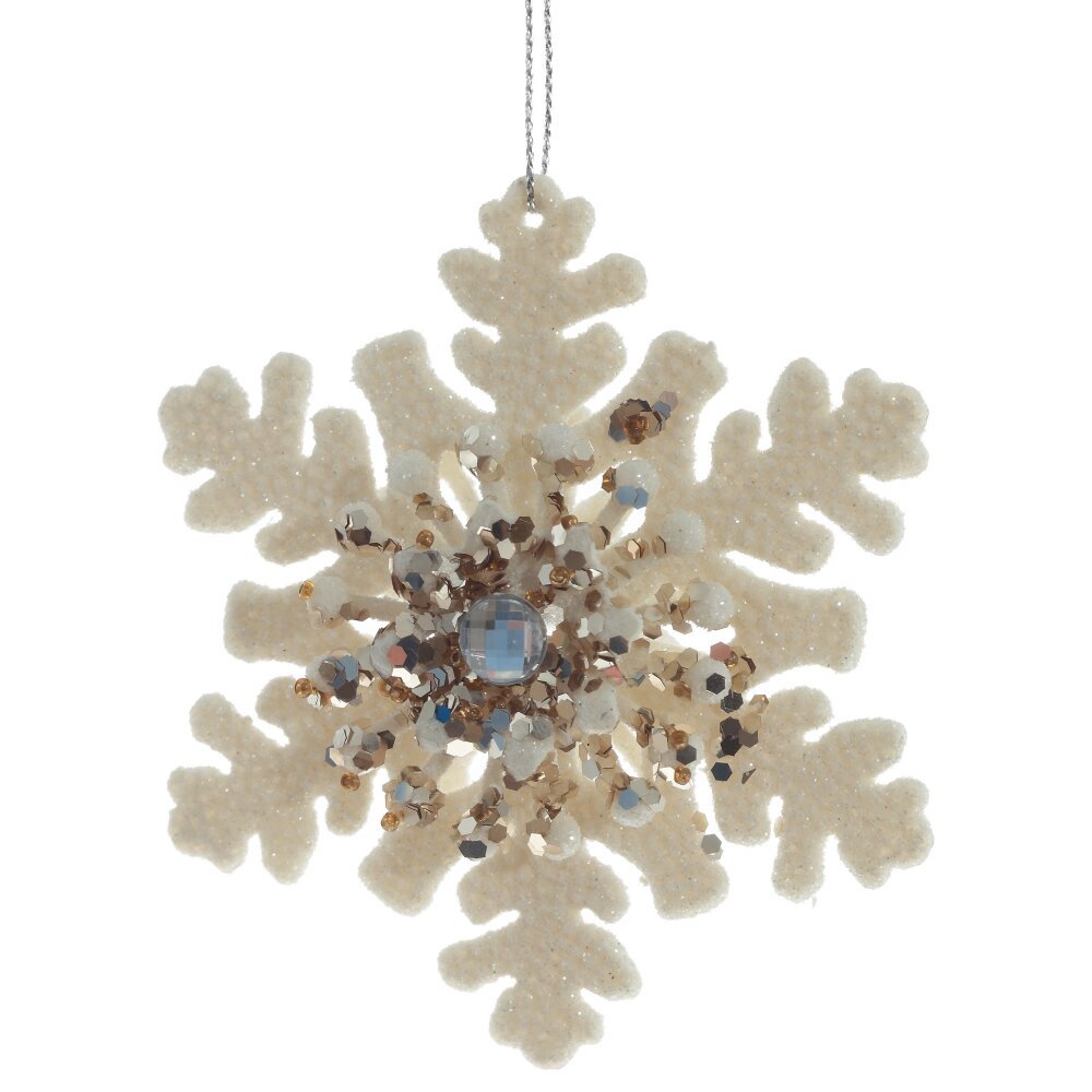 Изображение товара Елочная игрушка снежинка белая высотой 10.5 см и шириной 3.5 см ПВХ