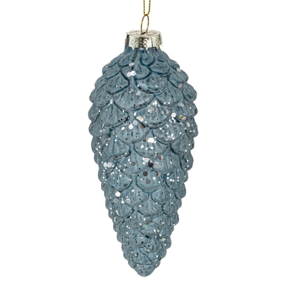 Изображение товара Елочная игрушка шишка синяя 15 см стекло праздничное украшение