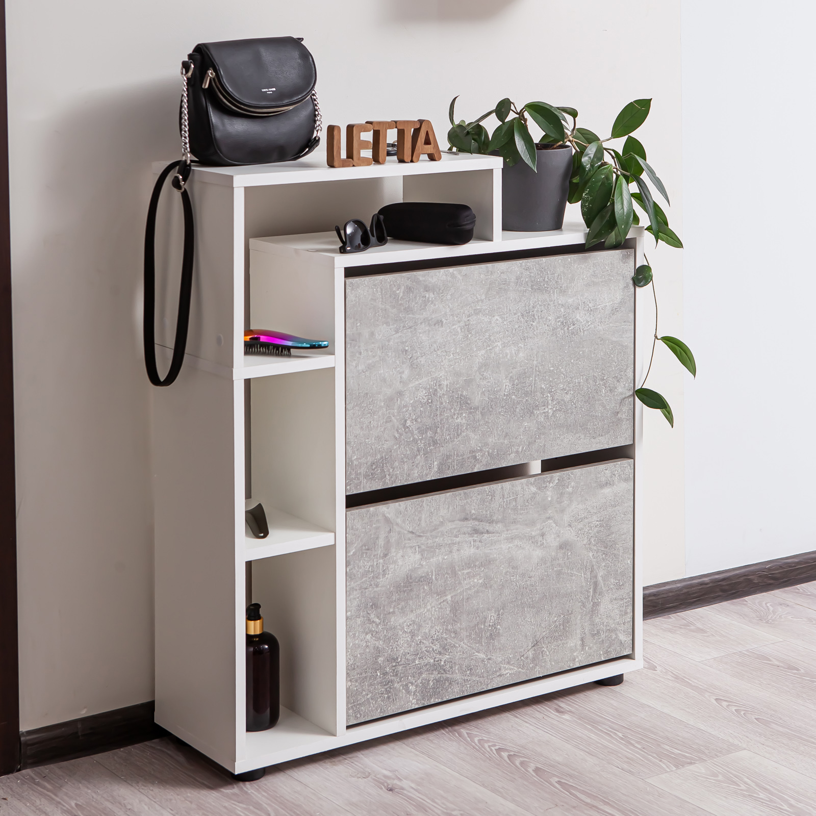 Изображение товара Шкаф для обуви Letta 75x86x24.6 см ЛДСП цвет белый/бетон