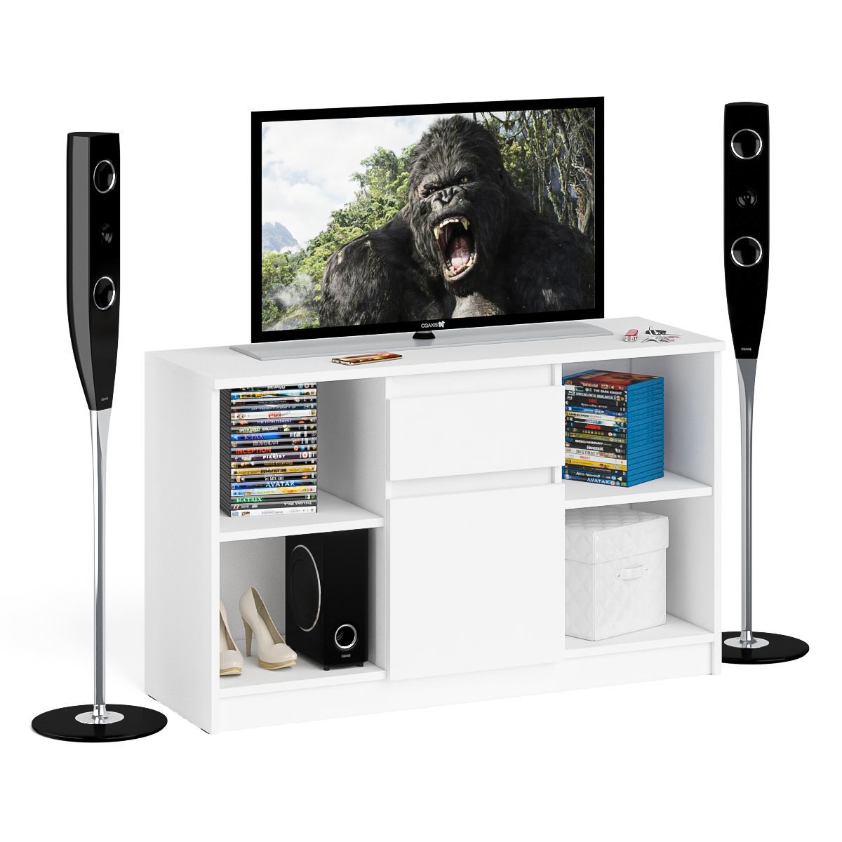 Изображение товара Тумба под телевизор СВК Мори 120x73x41 см белая, современная мебель для ТВ