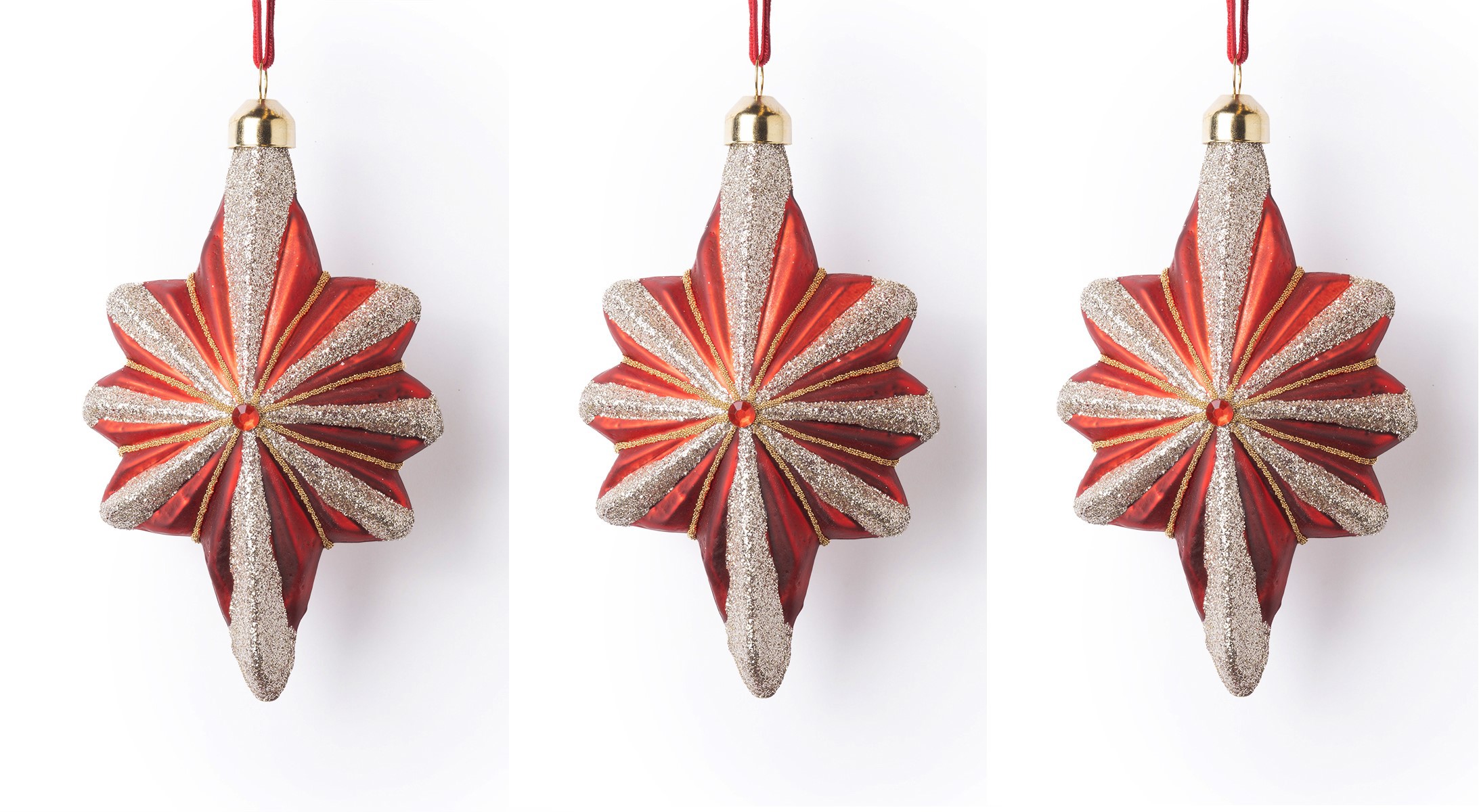 Изображение товара Набор елочных игрушек Karlsbach 14460 звездочки красные 15 см 3 шт