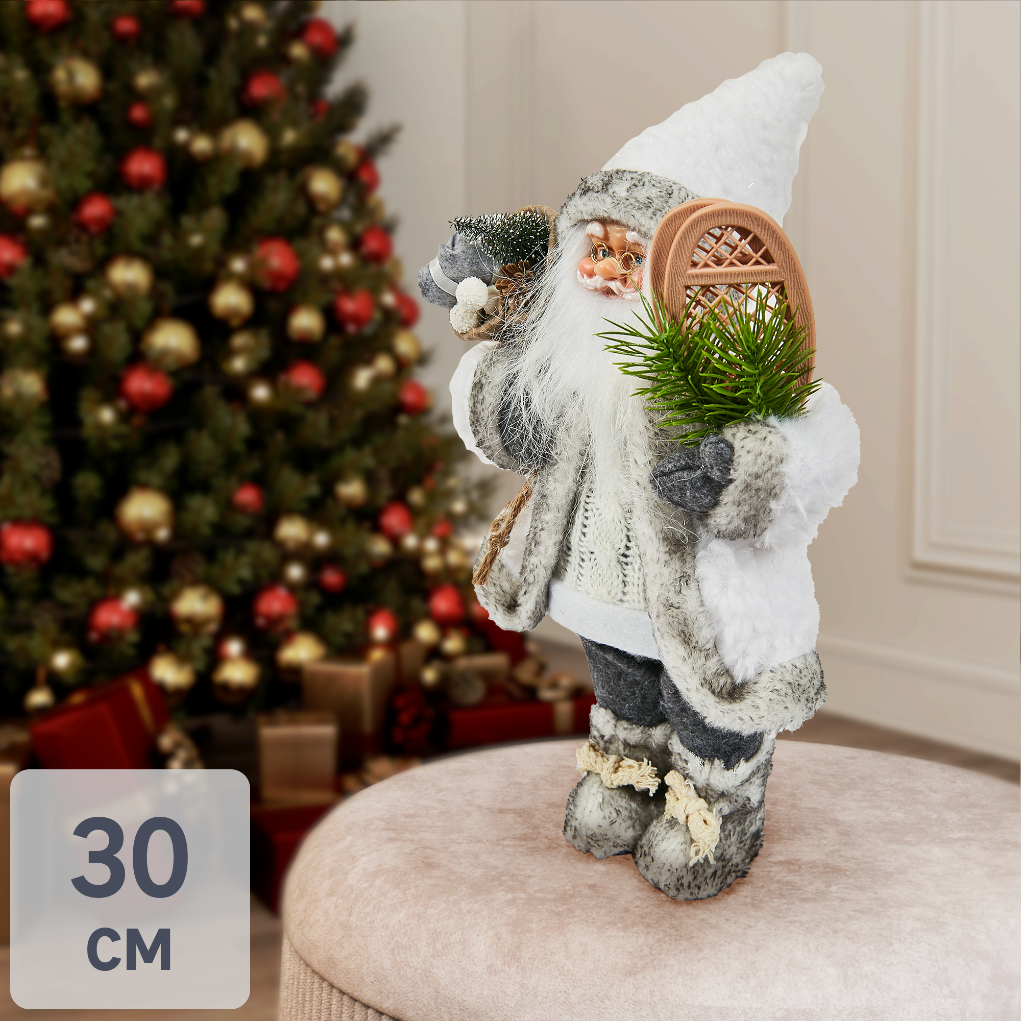 Изображение товара Декоративная фигура Санта в белом 30см новогодний интерьер украшение