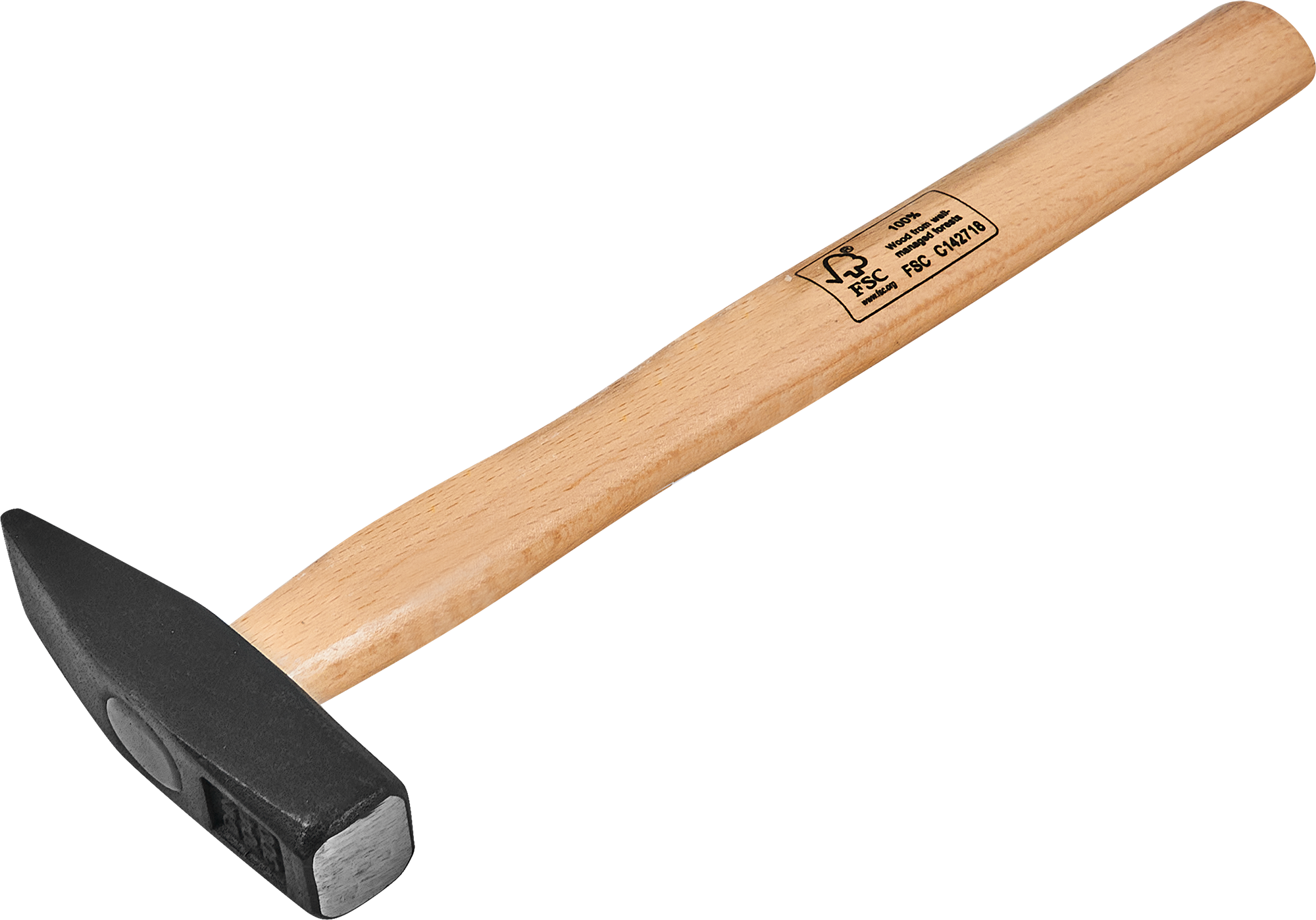 Изображение товара Молоток слесарный со стальным бойком и деревянной рукоятью 300 г