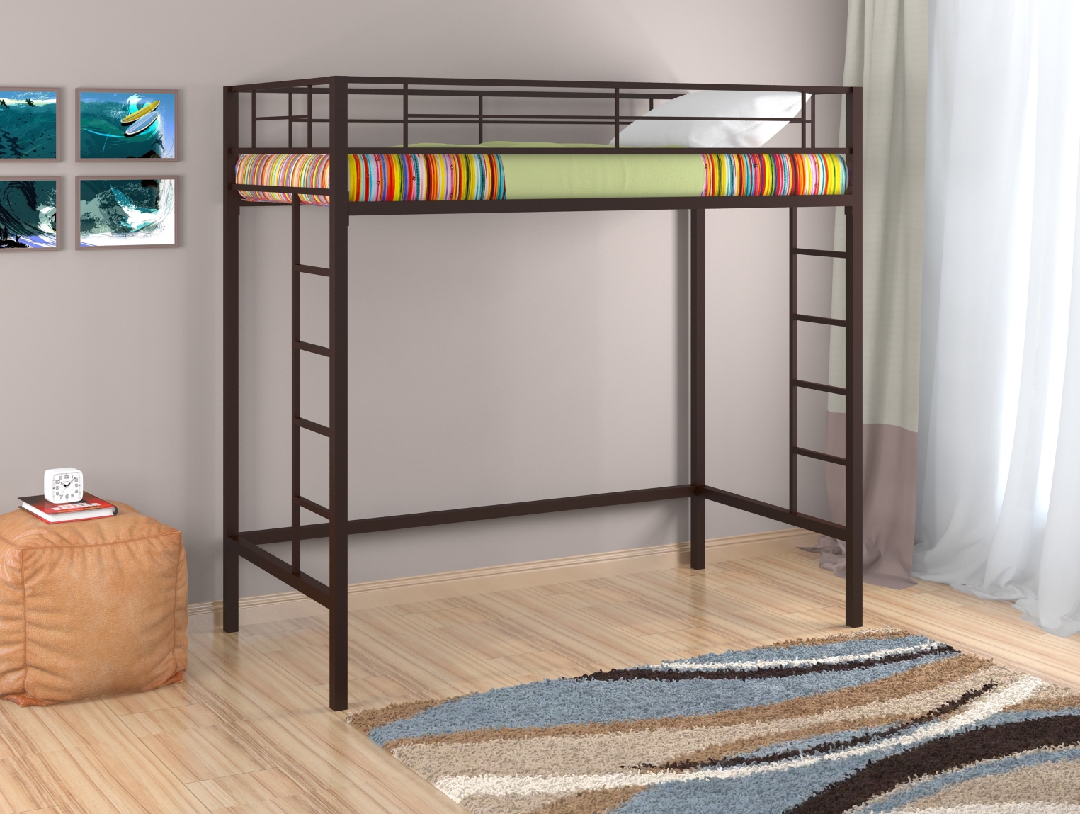 Изображение товара Кровать Redford Севилья 1/1 из стали стиль лофт коричневый Россия