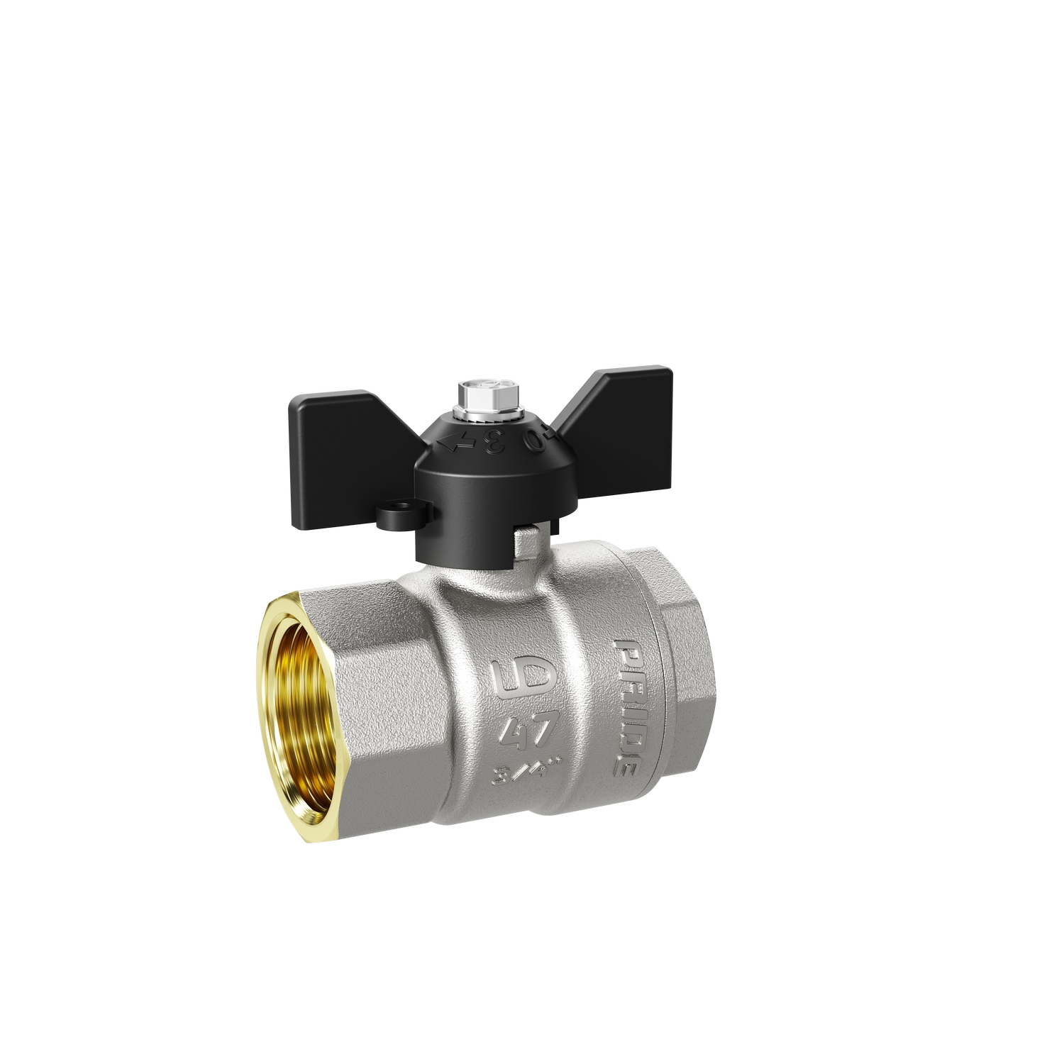 Изображение товара Кран шаровой латунный LD Pride 47.20.B-B.Б 20 мм никелевое покрытие для водоснабжения