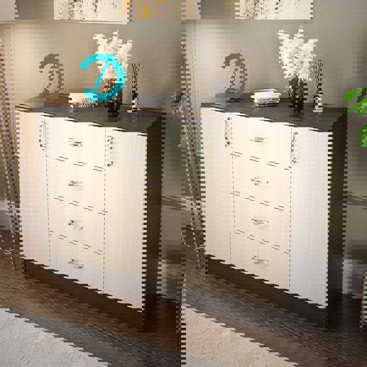 Изображение товара Комод Досто Бином 4 ящика 2 дверки 120x45x83 см ЛДСП цвет венге/дуб беленый