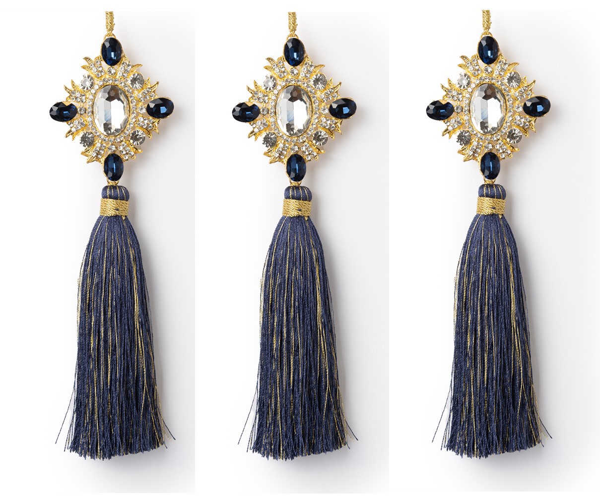 Изображение товара Набор из 3 синих кисточек с стразами 20 см KARLSBACH для новогоднего декора