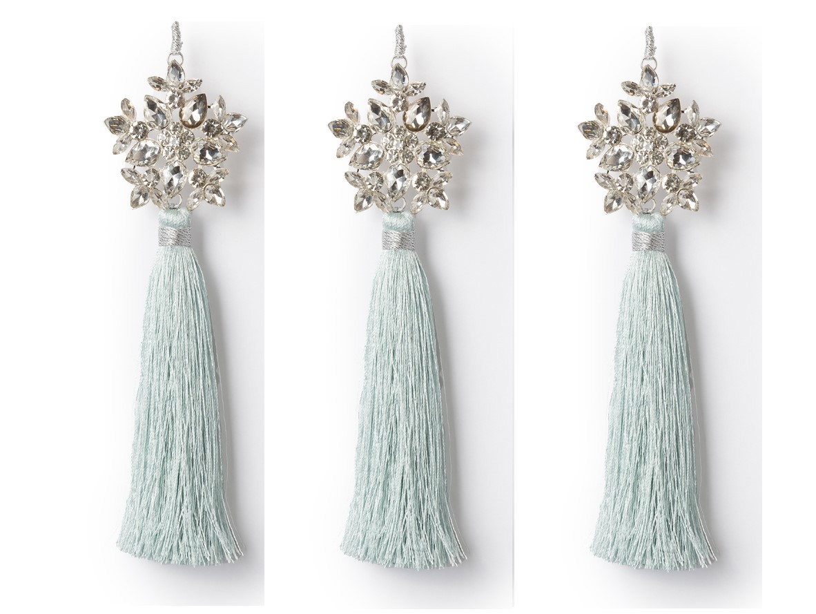 Изображение товара Набор из 3 мятных кисточек с серебристой снежинкой 18 см Karlsbach