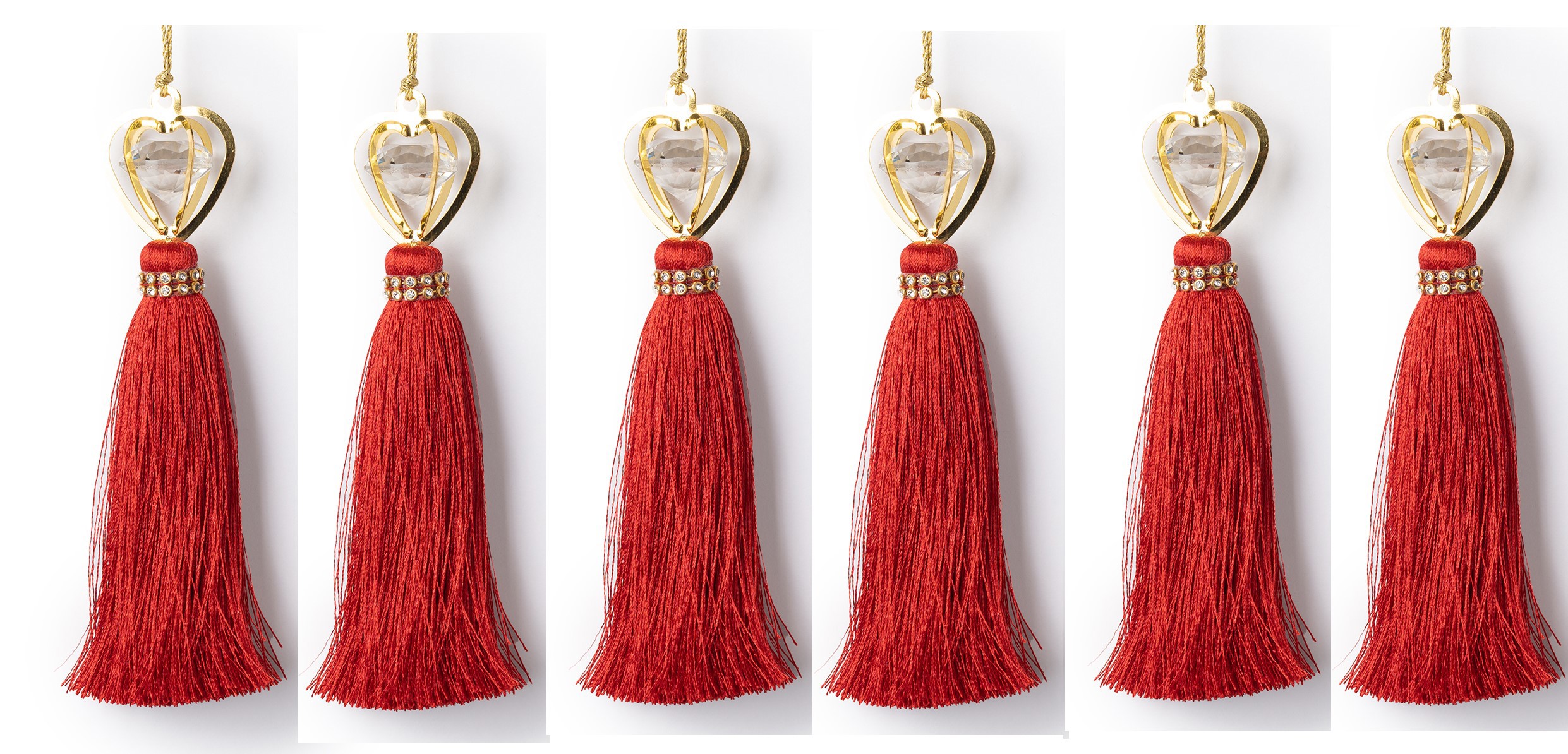 Изображение товара Набор из 6 красных кисточек с подвесками сердечками и кристаллами 16 см Karlsbach