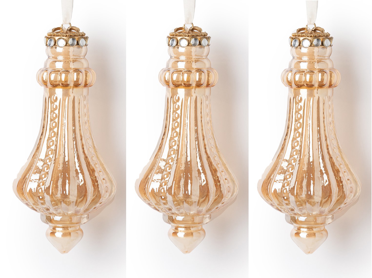 Изображение товара Набор Karlsbach 14858 из 3-х стеклянных золотых подвесок 15 см