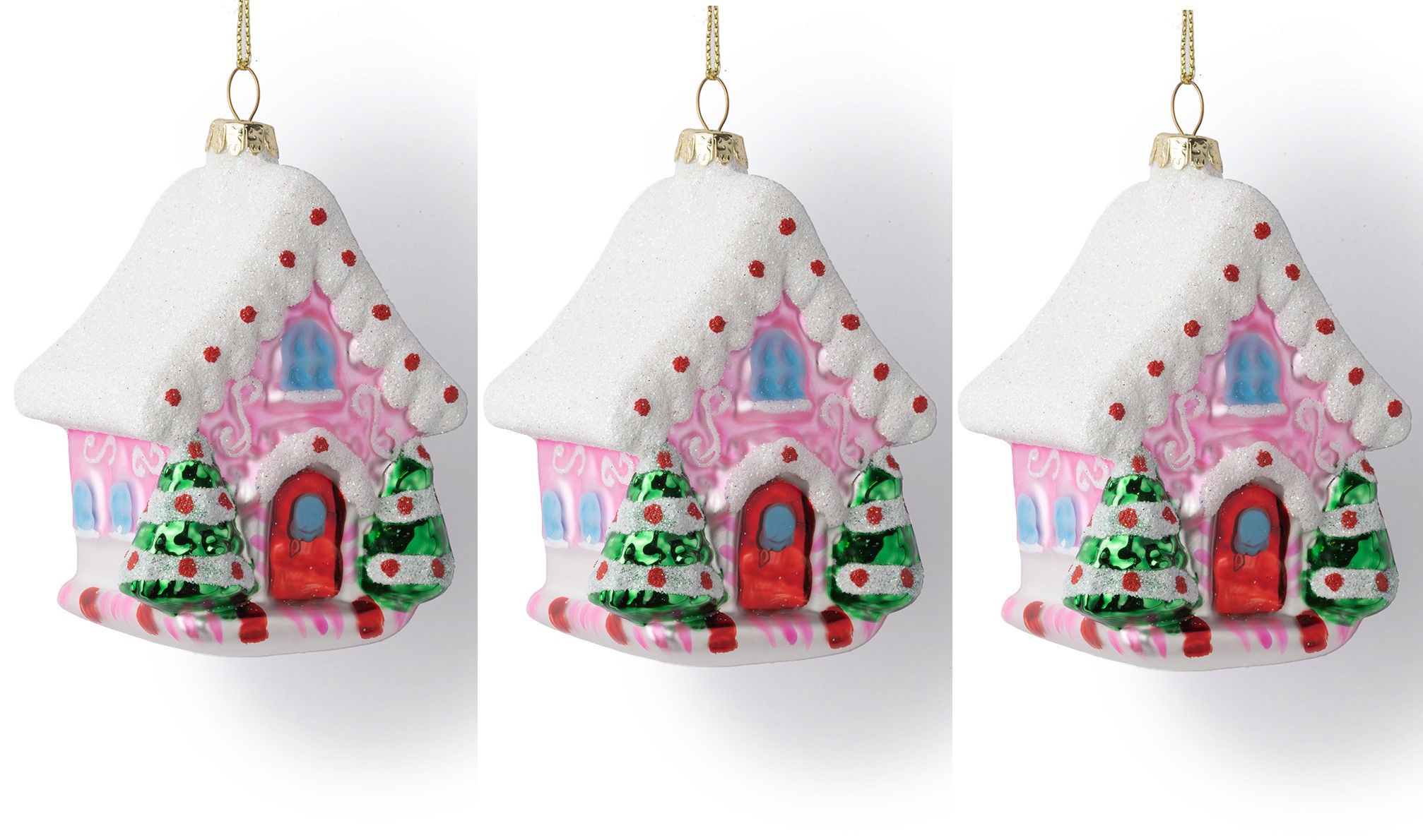 Изображение товара Набор новогодних домиков Karlsbach 15427 стеклянные 8 см 3 шт