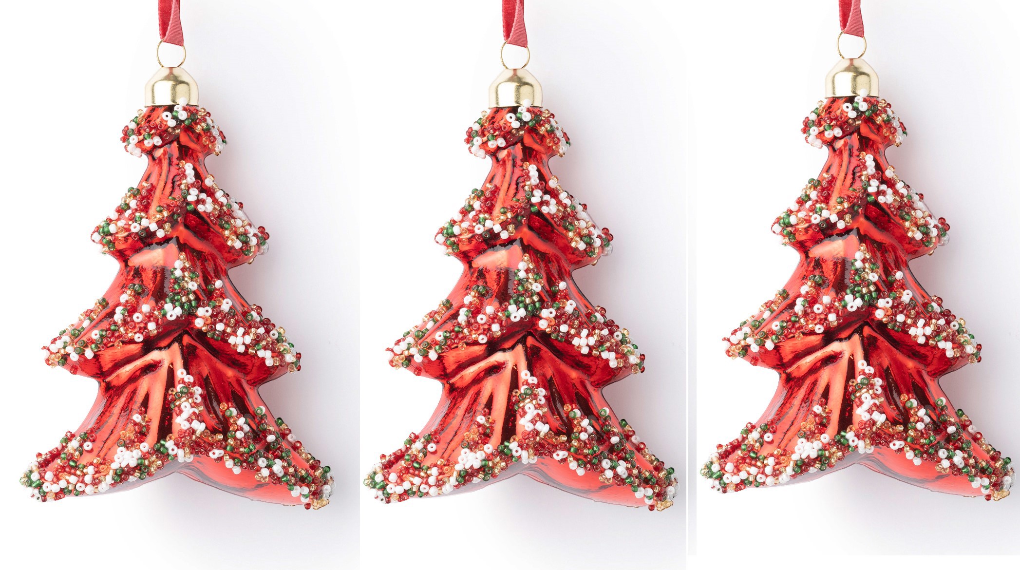 Изображение товара Набор елочных игрушек Karlsbach 15444 из 3-х елочек с бисером 15 см