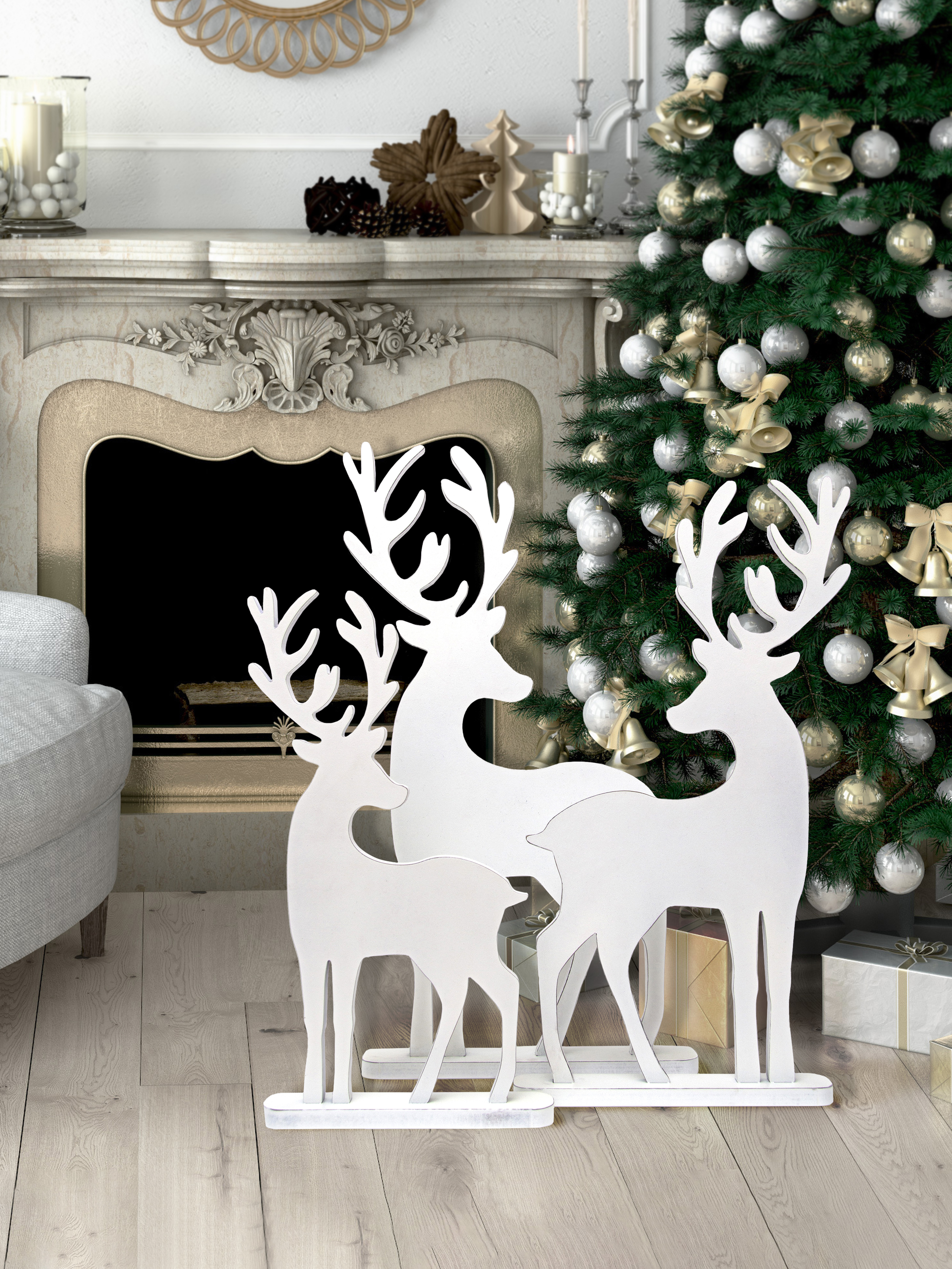 Изображение товара Декоративная фигура новогодняя Elenadecor NG22100 олени большие белые