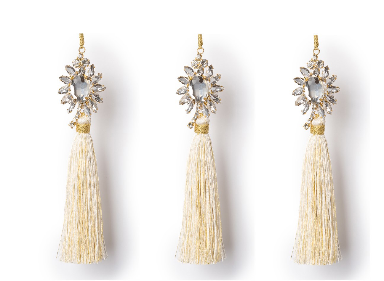 Изображение товара Набор из 3 светло-золотистых кисточек с кристаллами 18 см Karlsbach