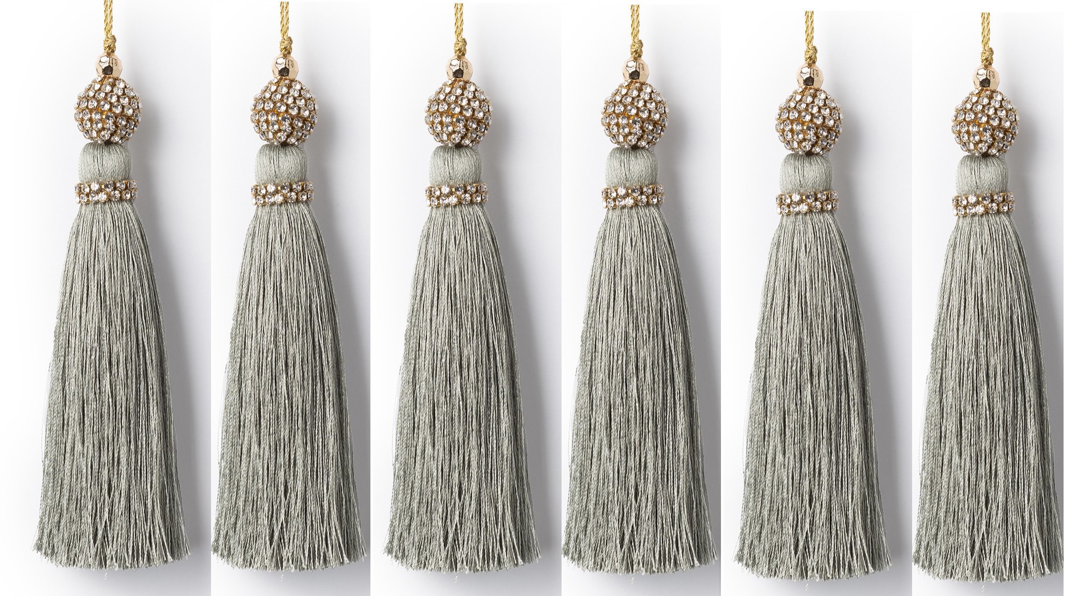 Изображение товара Набор из 6 серых кисточек с шаром из страз 15 см Karlsbach