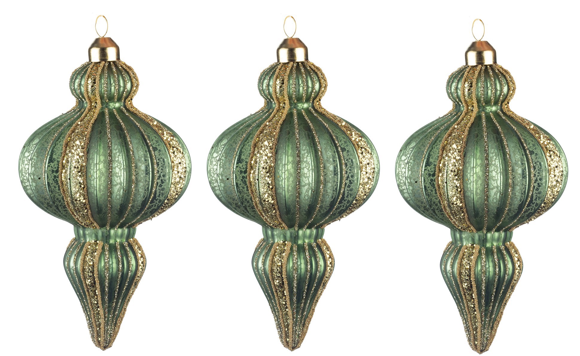 Изображение товара Набор из 3 зелено-золотистых подвесок Karlsbach 9x16 см для новогоднего декора