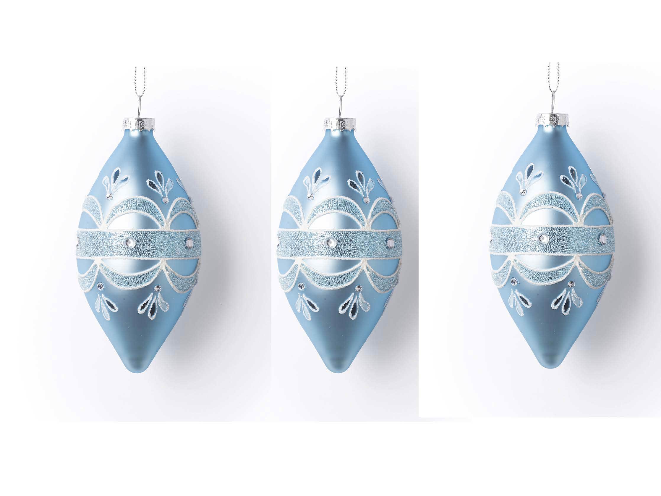 Изображение товара Набор из 3 голубых стеклянных конусов Karlsbach 13 см елочные украшения