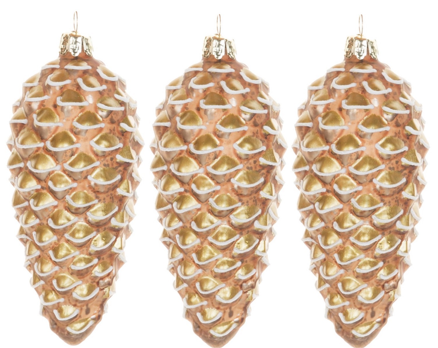 Изображение товара Набор елочных игрушек Karlsbach 6749 3 шт стекло шишки 13 см золотой коричневый