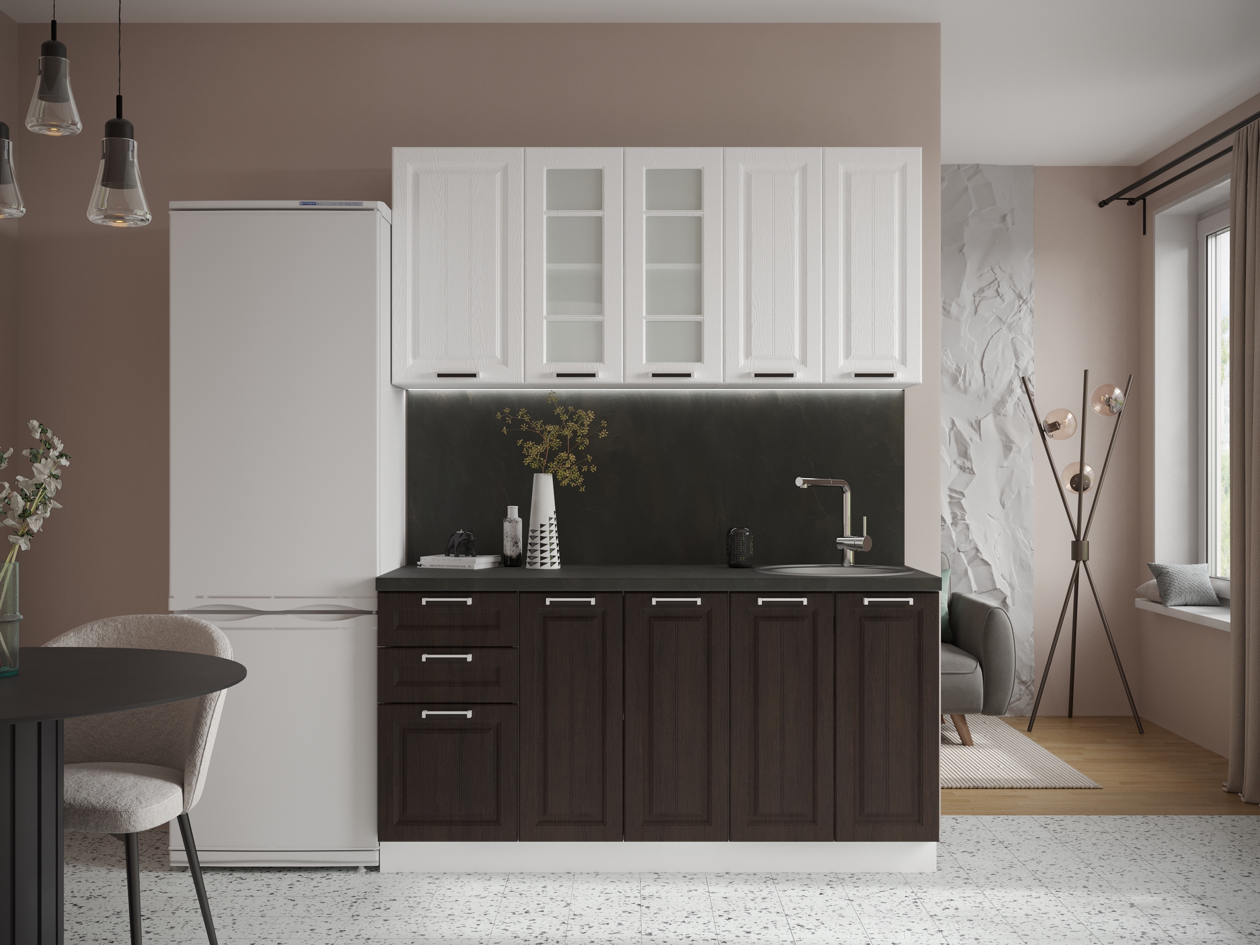 Изображение товара Кухонный гарнитур Сурская мебель Прага 024 160x214x47.8 см МДФ цвет венге