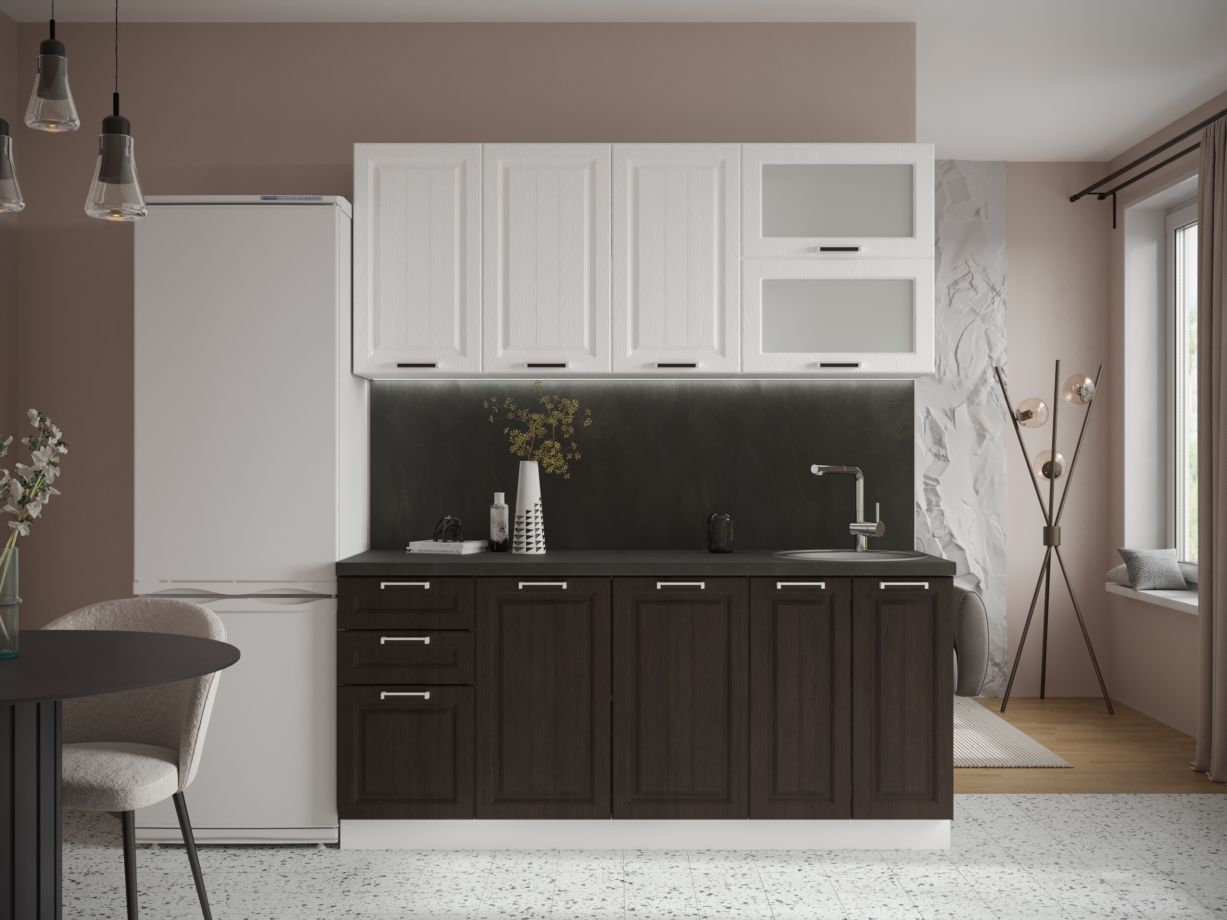 Изображение товара Кухонный гарнитур Сурская мебель Прага 025 180x214x47.8 см МДФ цвет венге
