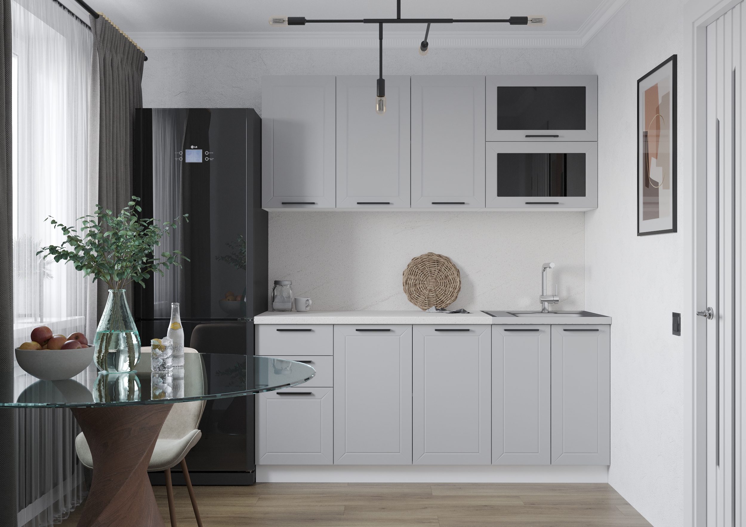 Изображение товара Кухонный гарнитур Сурская мебель Глетчер Гейнсборо 033 180x214x47.8 см МДФ цвет светло-серый