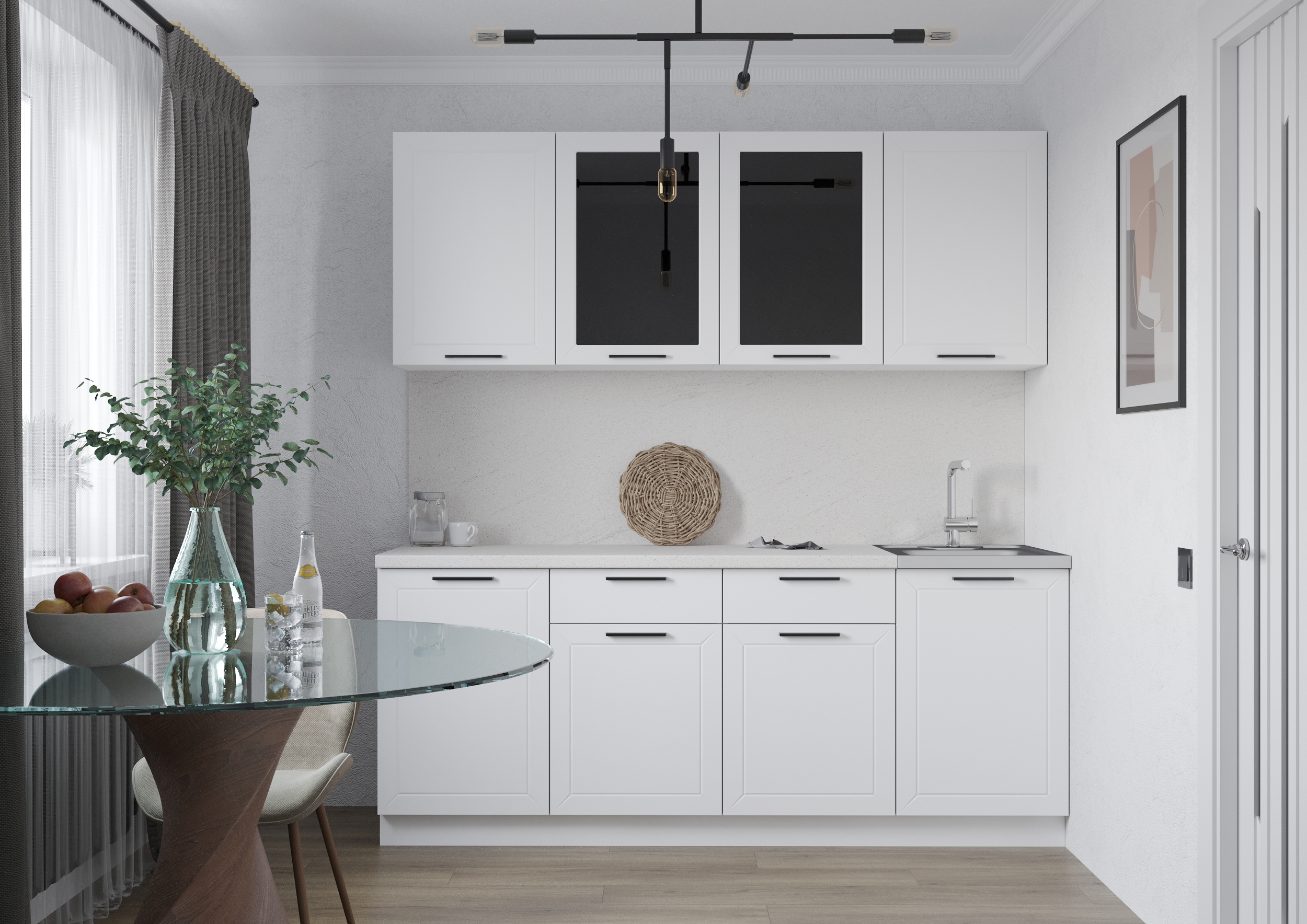 Изображение товара Кухонный гарнитур Сурская мебель Глетчер Айленд 030 200x214x47.8 см МДФ цвет белый