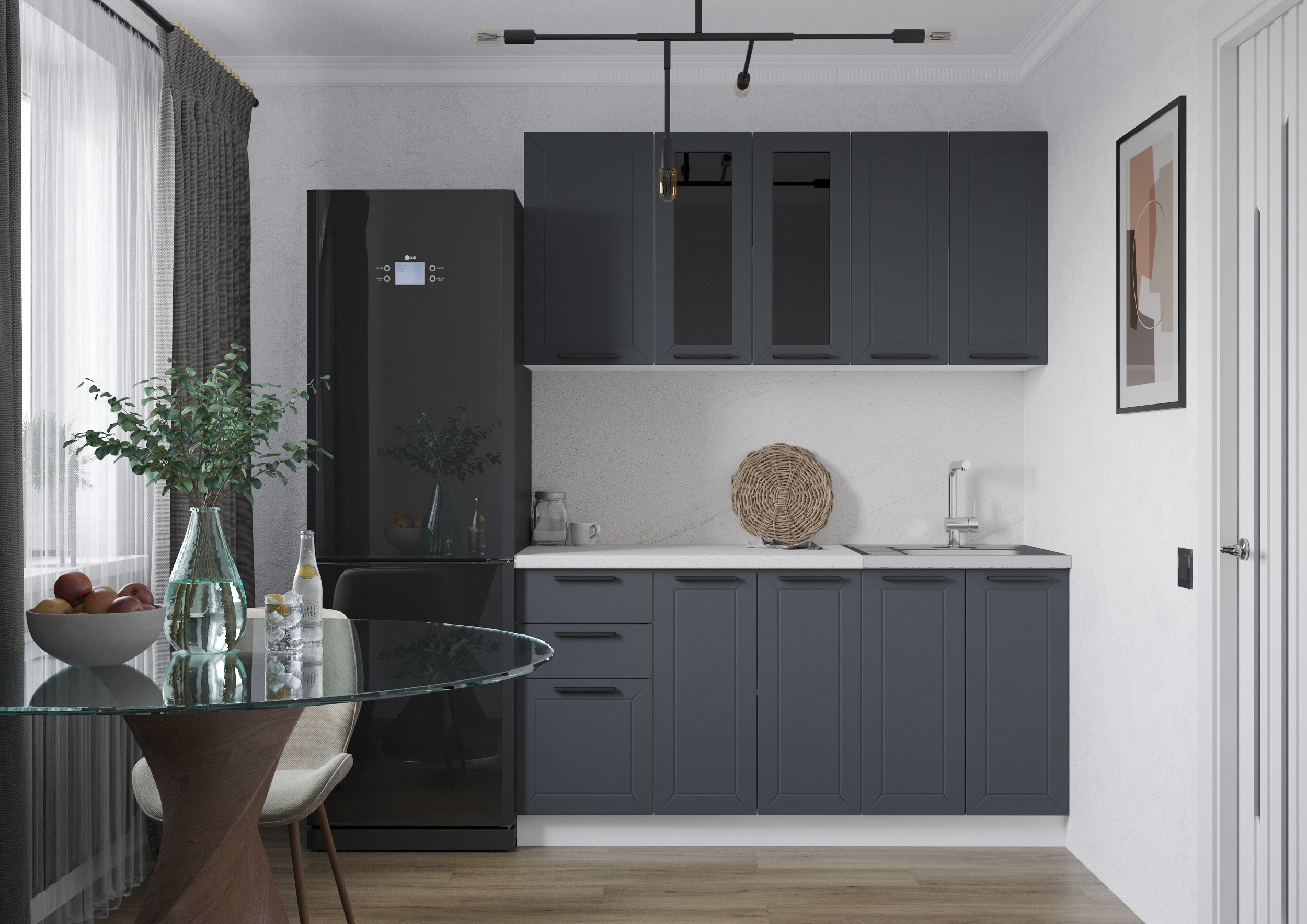 Изображение товара Кухонный гарнитур Сурская мебель Глетчер Маренго 036 160x214x47.8 см МДФ цвет серый