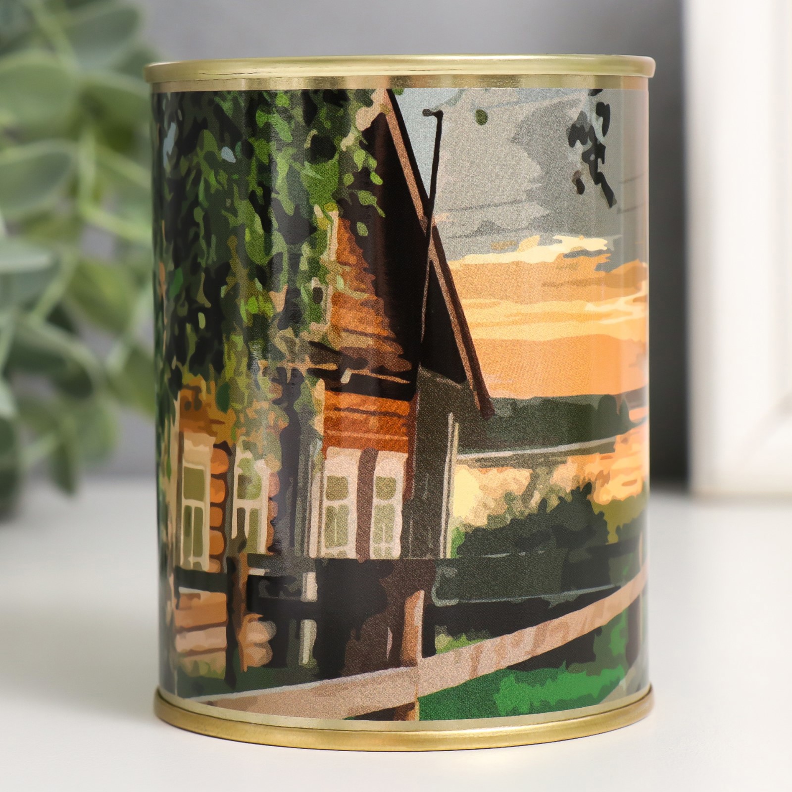 Изображение товара Копилка-банка металл Закат в деревне