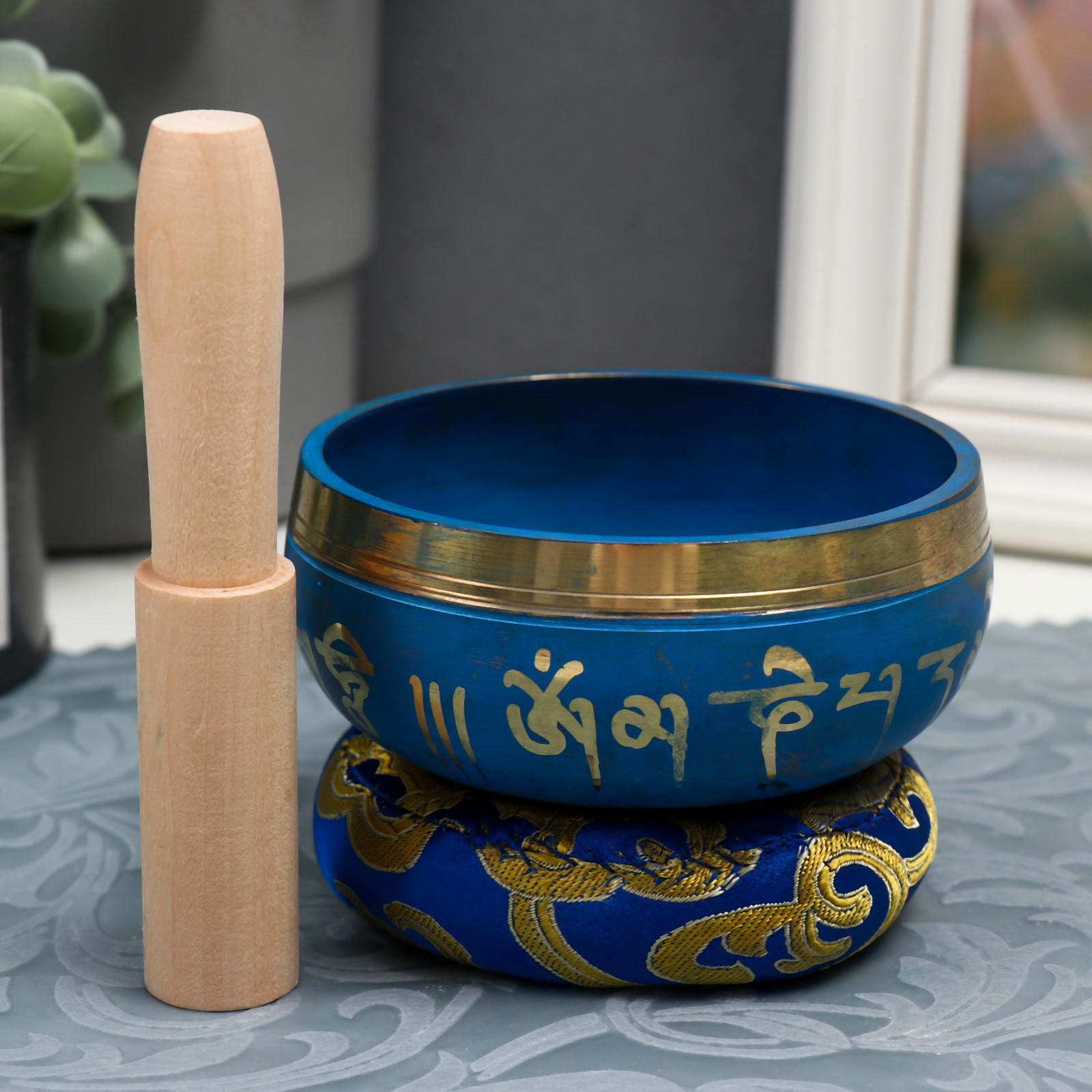 Изображение товара Сувенир поющая чаша Медитация синяя с резонатором и подушечкой