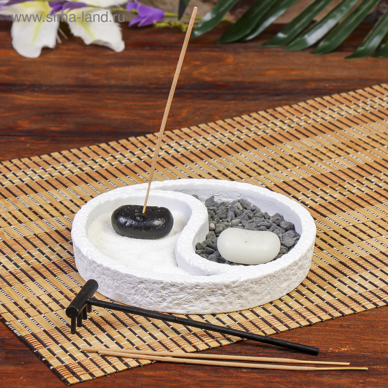 Изображение товара Сад Дзен Инь-ян белый с песком и арома-палочками
