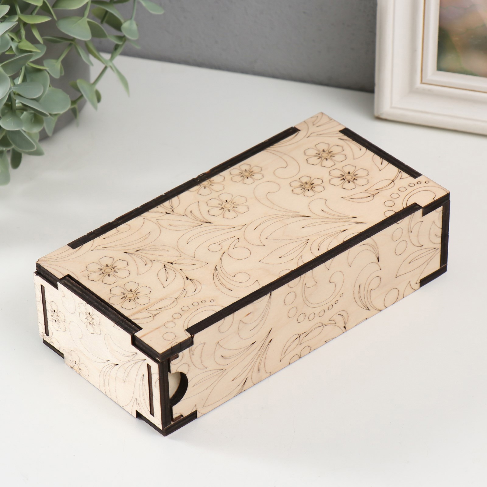 Изображение товара Шкатулка для росписи "Цветочный орнамент" 19x9.5x5 см