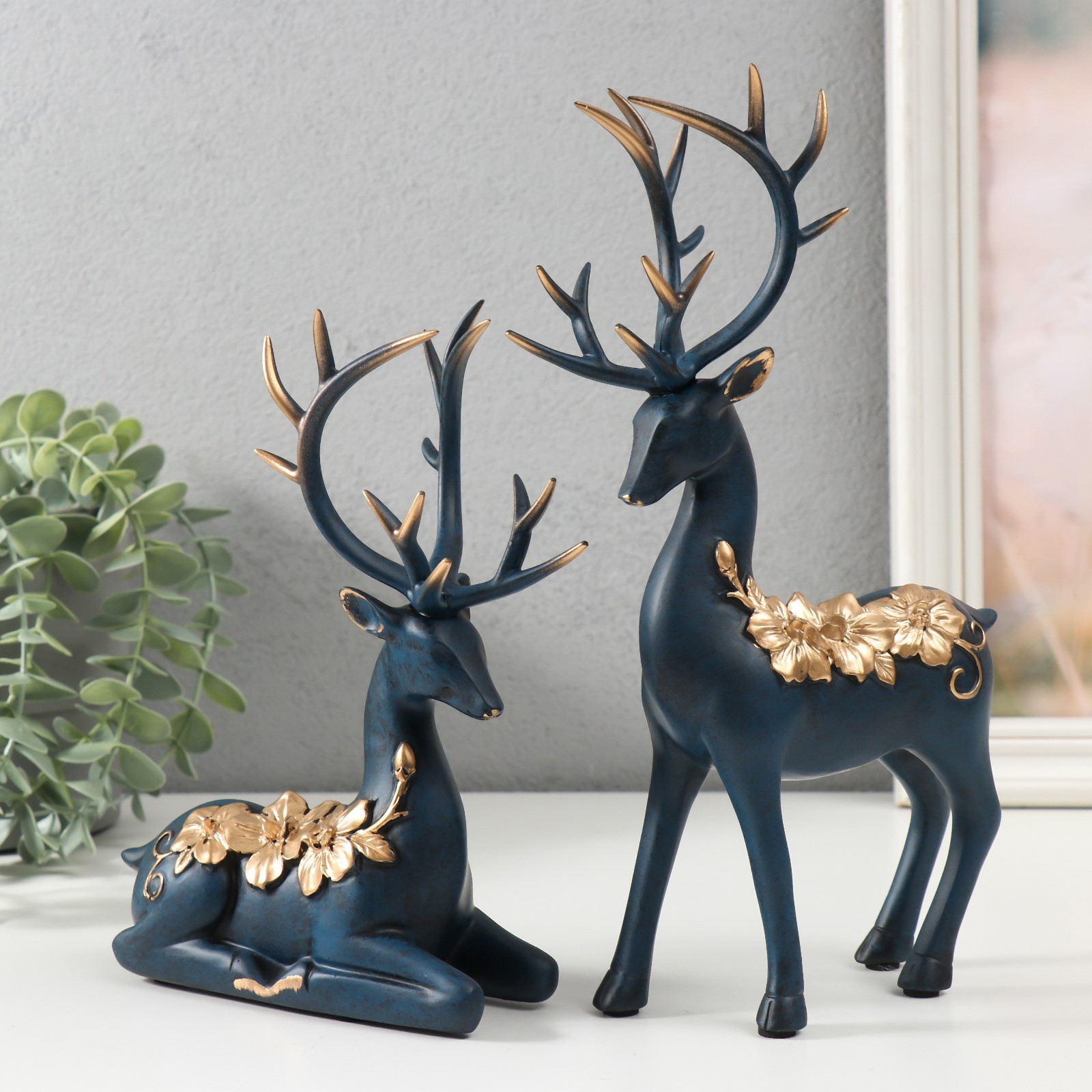 Изображение товара Сувенир "Благородные синие олени" набор 2 шт 5.8x14x25, 7x13.5x19 см