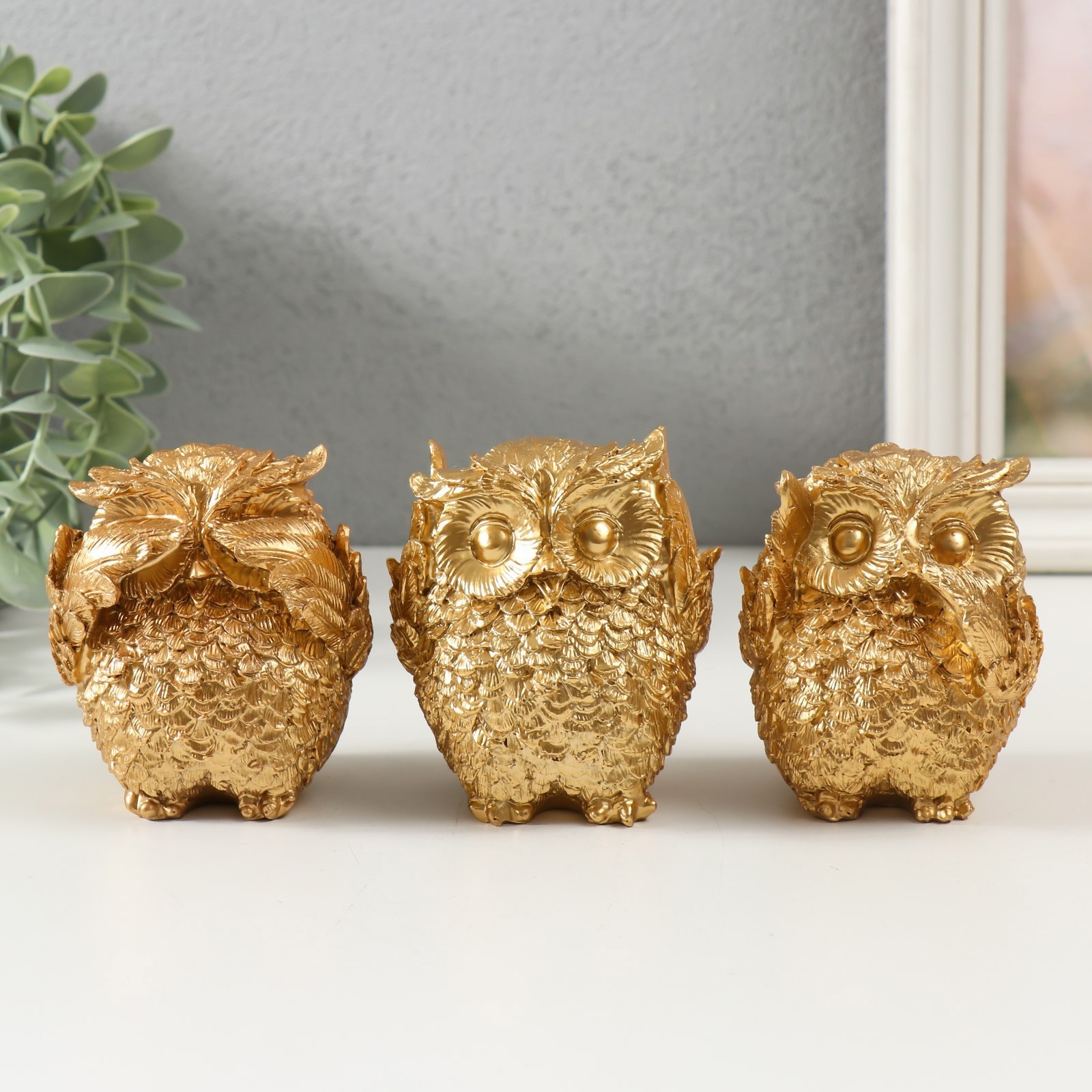 Изображение товара Сувенир "Золотые совушки" золото набор 3 шт 7.5x7.5x9 см