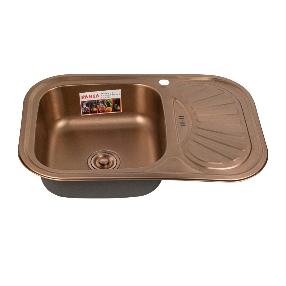 Изображение товара Врезная мойка Fabia 9573 49x75x18 см нержавеющая сталь цвет оранжевый